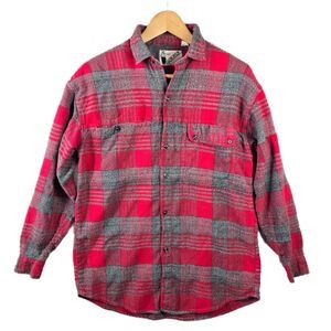 VINTAGE Goouch Shirt Men Medium Red Flannel Button Down Plaid Pocket 90s Thick